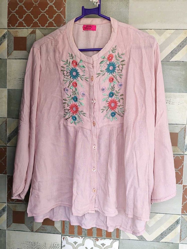 Pink Embroidered Kurta Top