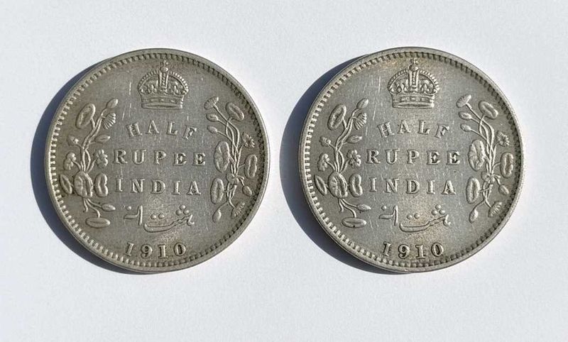 1910 Half Rupee India Coins (2)pcs