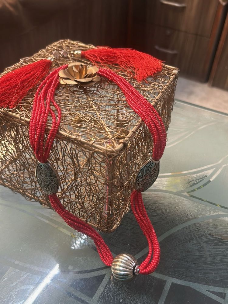 Bohemian Red Beaded Necklace &amp; Tassels