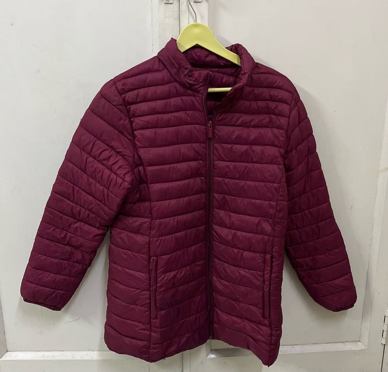 Men's Burgundy Quilted Jacket - Good Condition