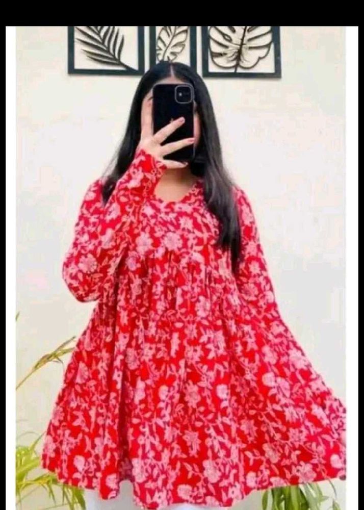 Floral Print Red Top