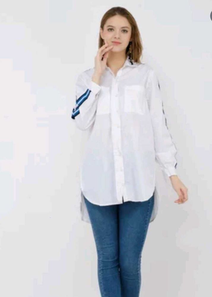 PRIMARK Stylish White Tunic Top with Blue Stripes