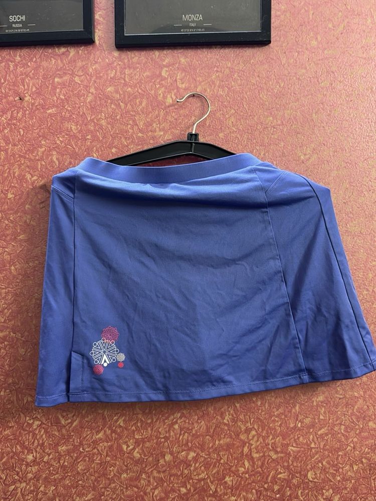 Blue Skirt with Floral Design