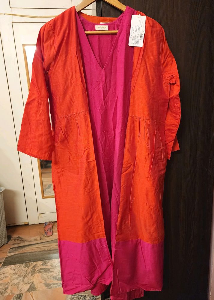 Truebrowns Red pink Jacket Kurta Set Of 3
