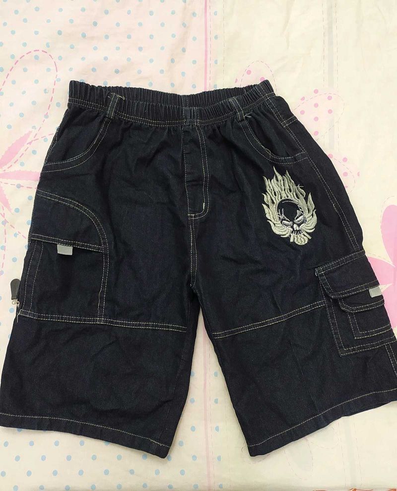 Dark Wash Cargo Denim Shorts