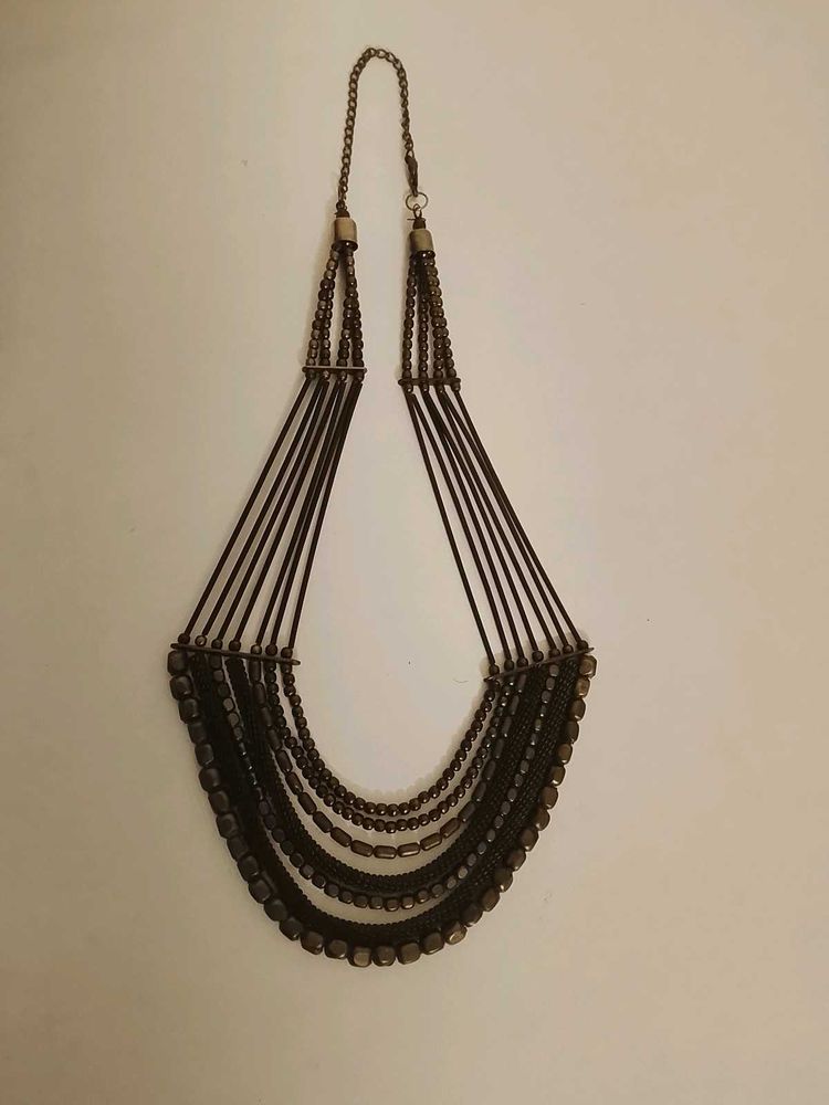 Black Metal Multi-Layered Statement Necklace