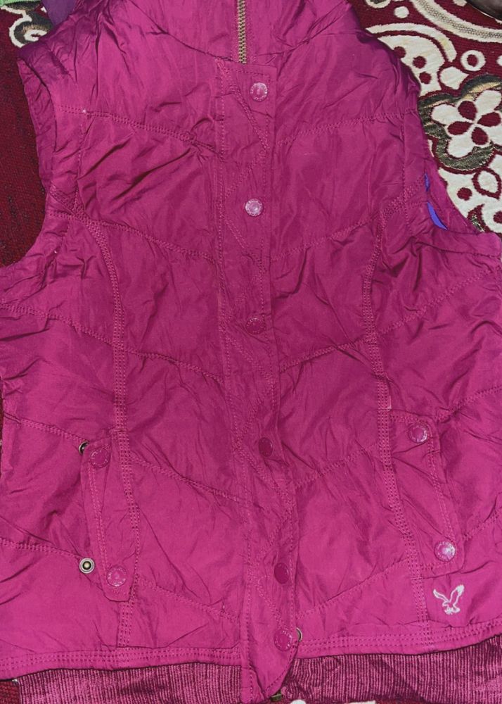 Y2K FUR HOOD American Eagle Puffer Vest