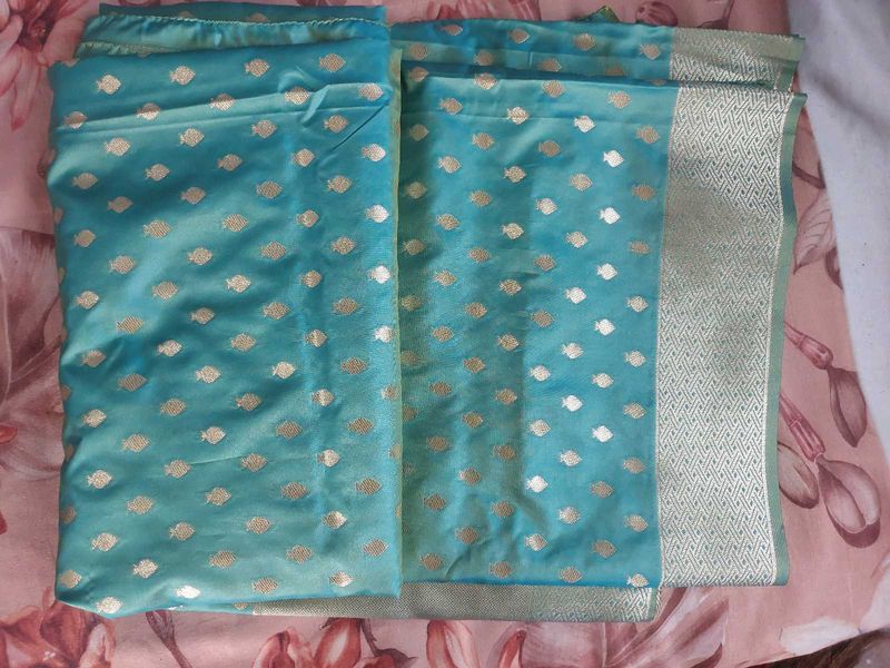 Beautiful Teal Fabric with Gold Fish Print