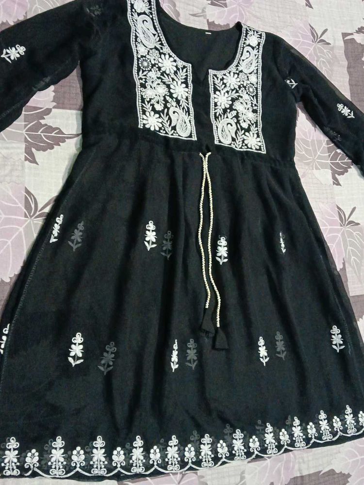 Stylish Embroidered Black Chickenkari Kurti