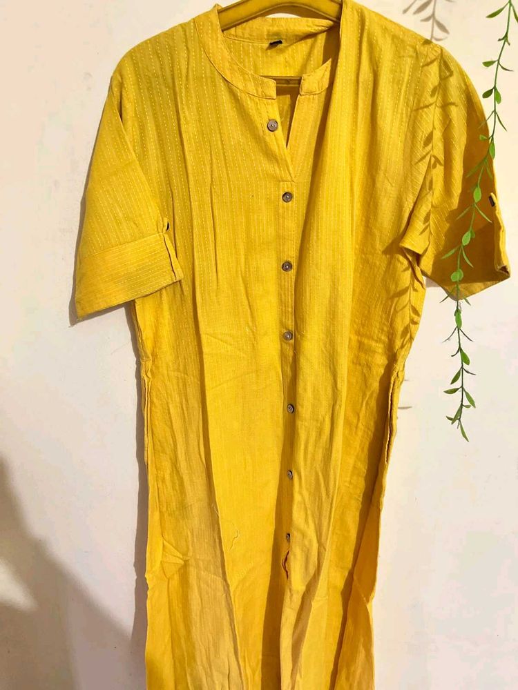 Vibrant Yellow Button-Up Kurta Set