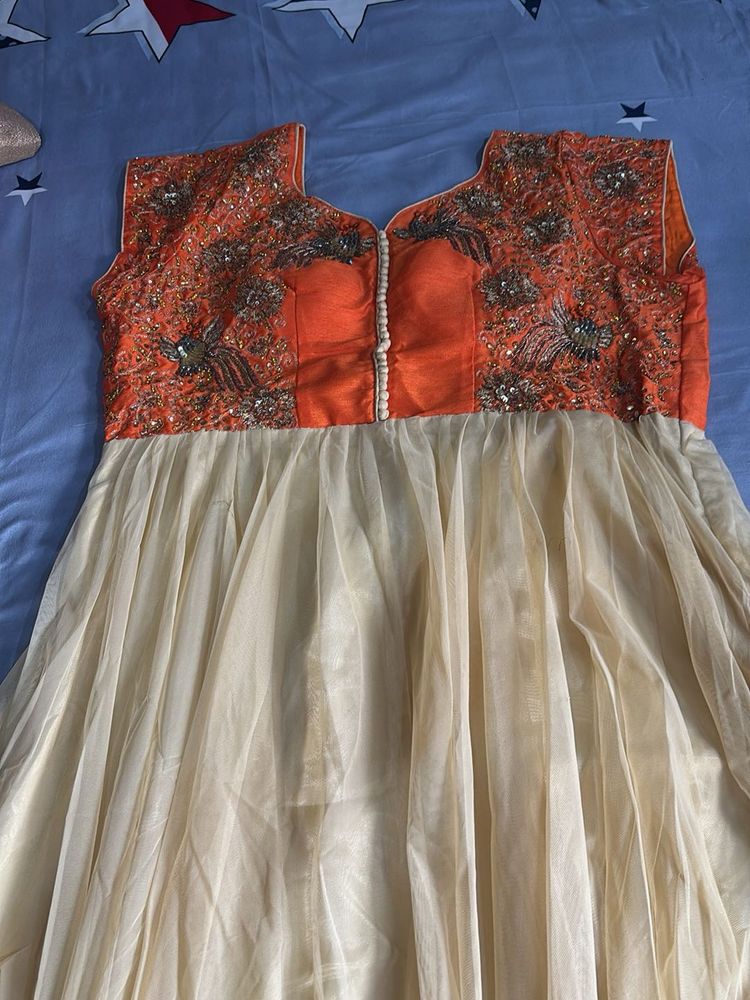 Embroidered Orange &amp; Cream Gown