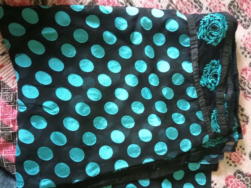 Black &amp; Teal Polka Dot Saree