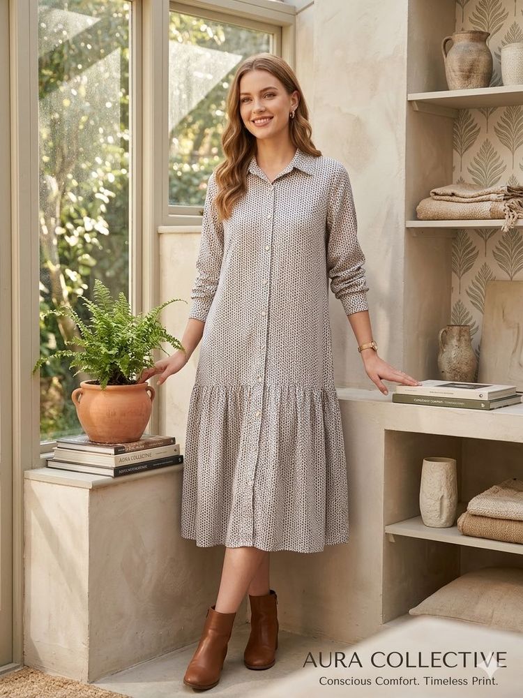 Chic Printed Midi Shirt Dress