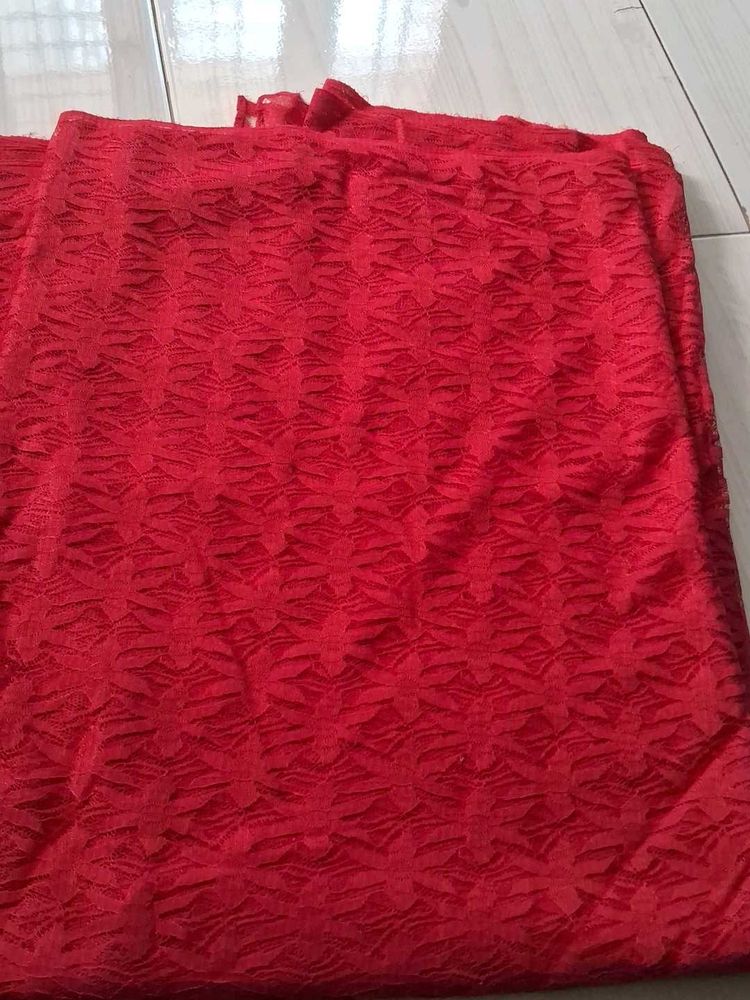 Elegant Red Lace Saree With readymade blouse