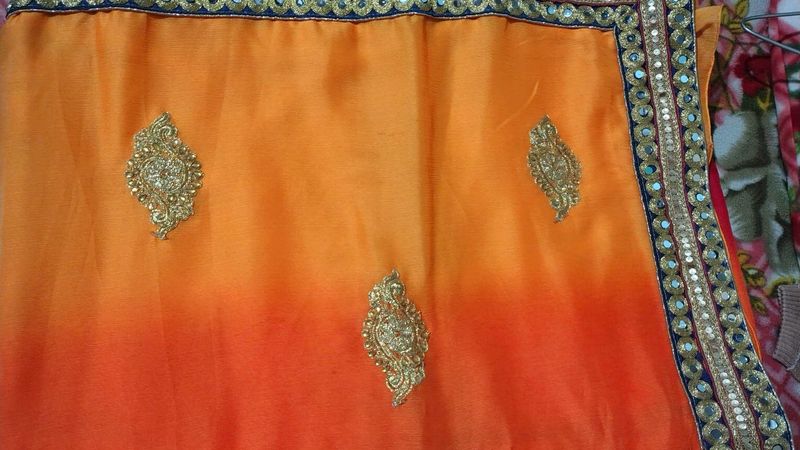 Orange Ombre Embellished Saree