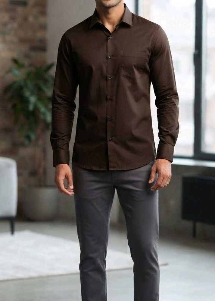 Men's Brown Long Sleeve Dress Shirt