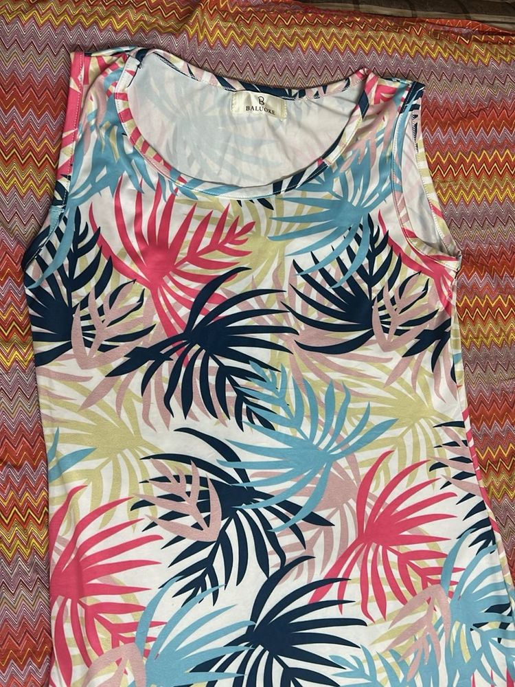 Tropical Print Sleeveless Dress