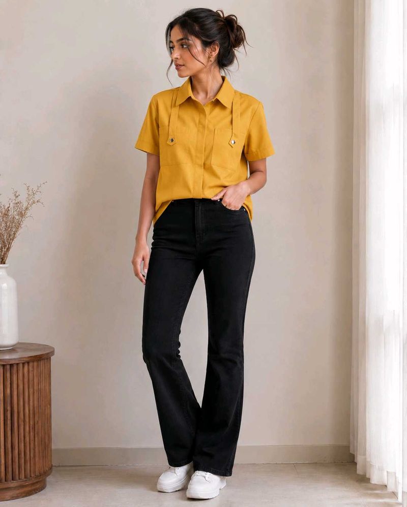 Short Sleeve ShirtTop- Mustard color