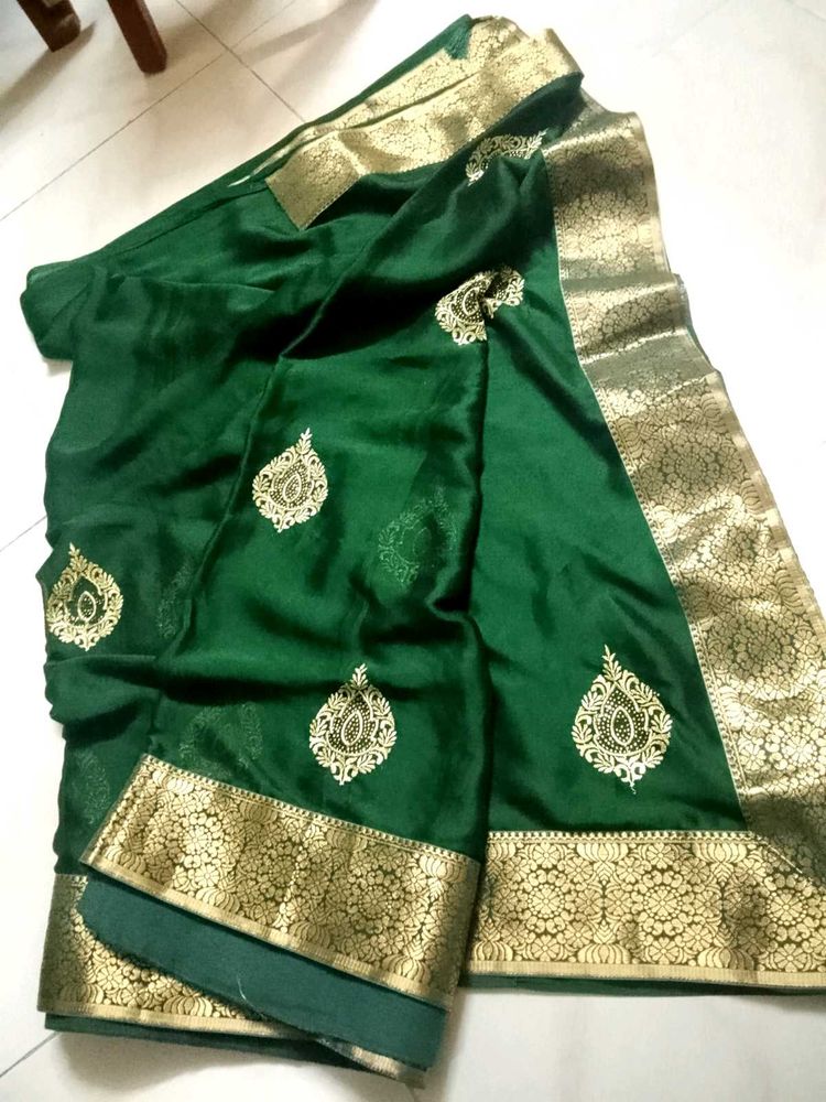 soft green saree with patchwork
