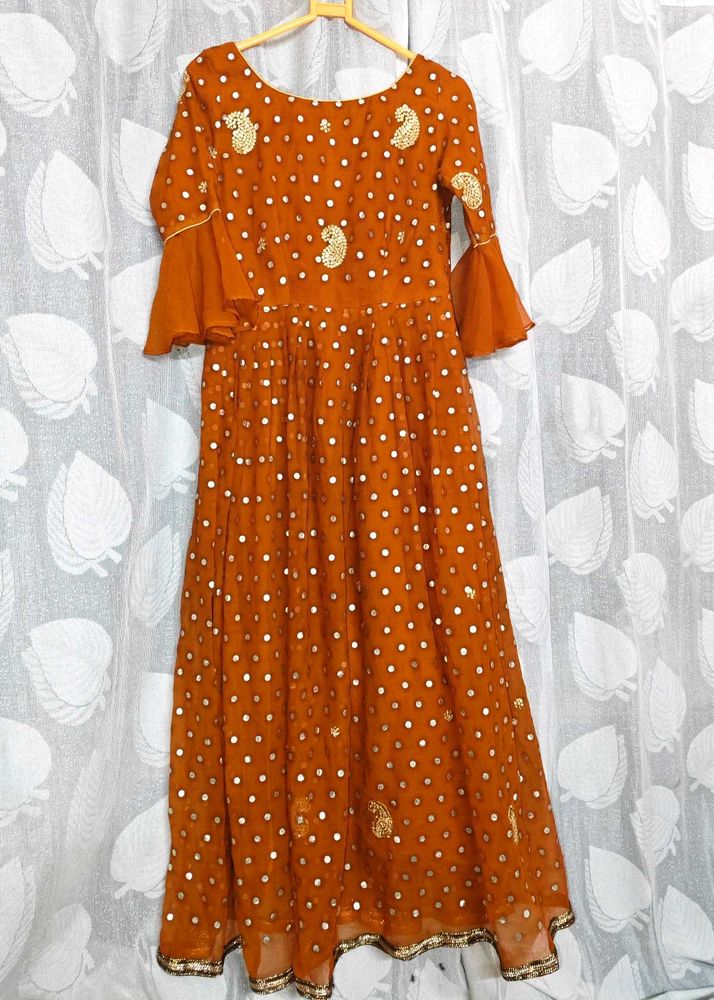 Anarkali-style gown-rust orange