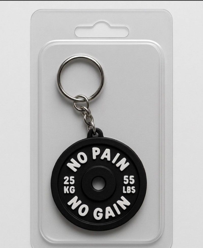 Weight Plate  Pain No Gain Keychai