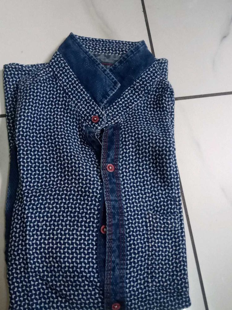 Patterned Denim Collar Shirt