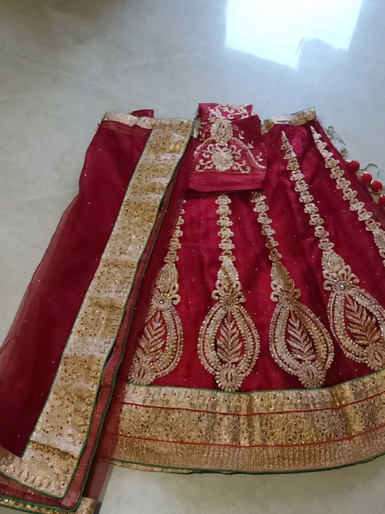 Embroidered Maroon Lehenga Choli Set