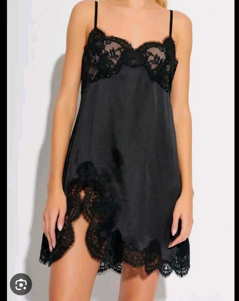 Lace Trimmed Satin Slip Dress