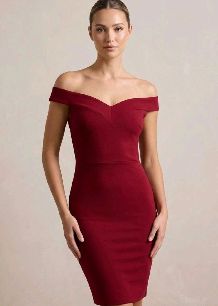 burgundy  Off-Shoulder Dress