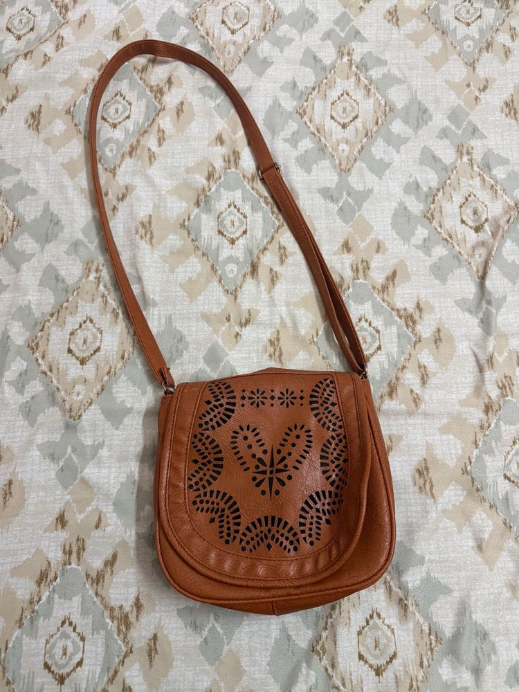 Brown Faux Leather Crossbody Bag