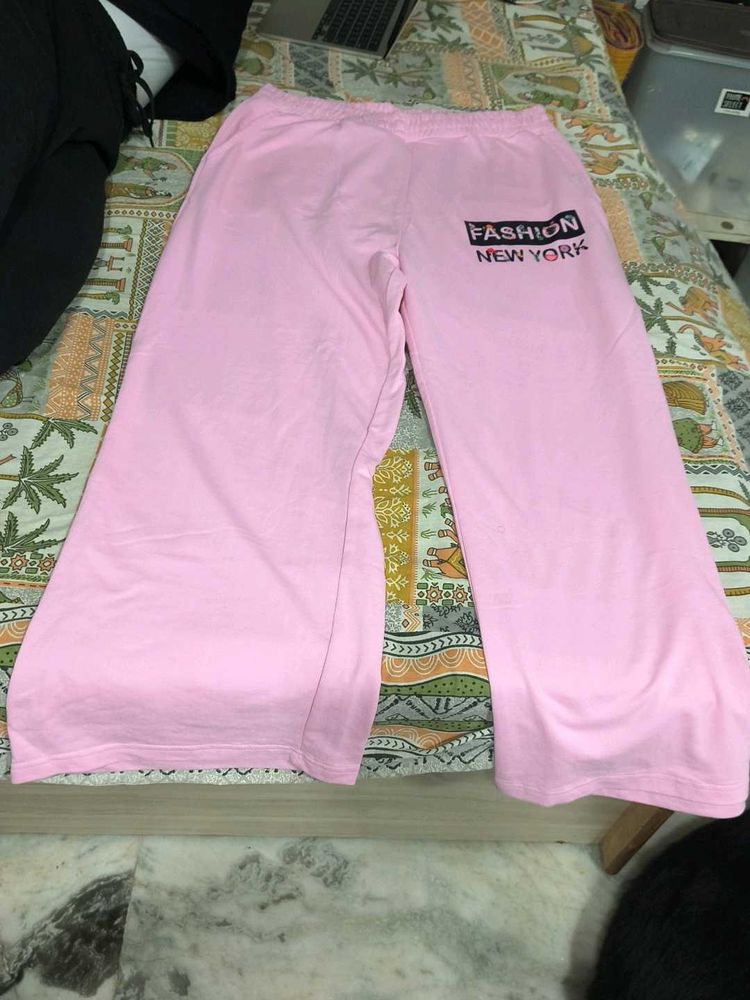 Pink Wide Leg Pants with "Fashion New York" Print