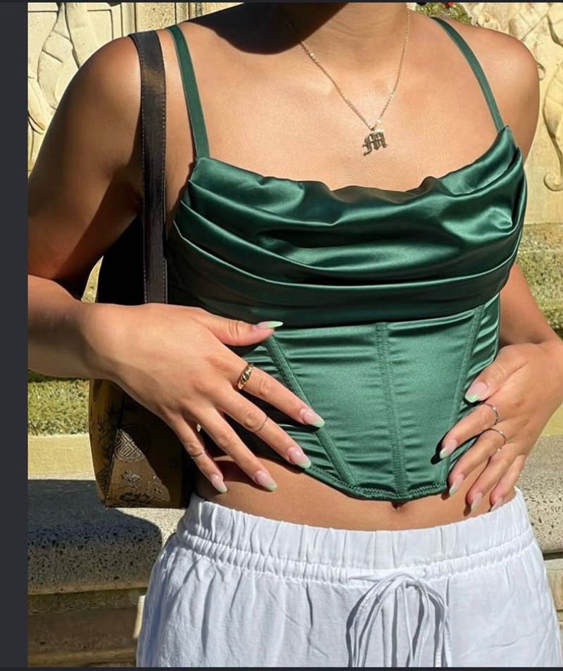 Size XSto S Emerald Green Satin Corset Top