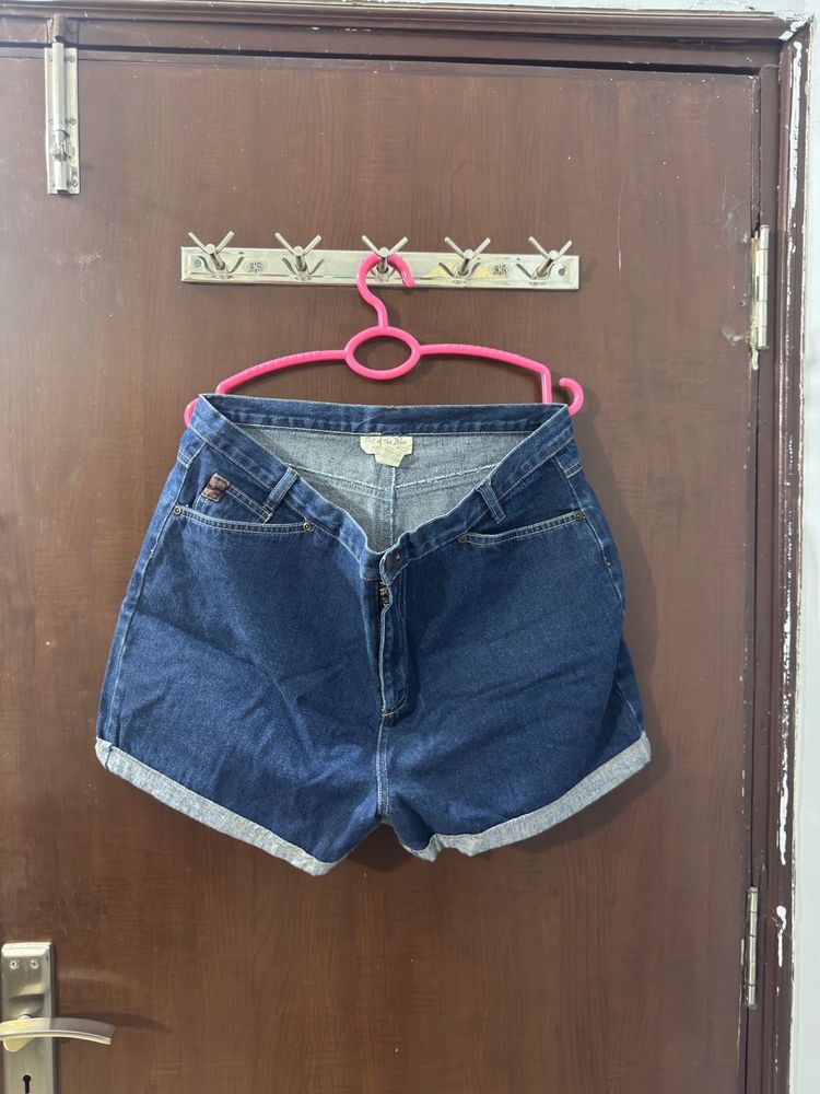Denim High-Waisted Cuffed Shorts