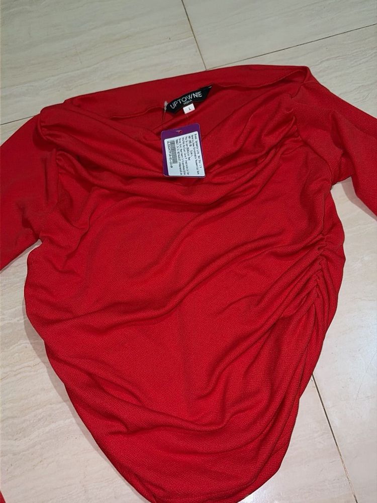 Chic Red Ruched Tunic Top