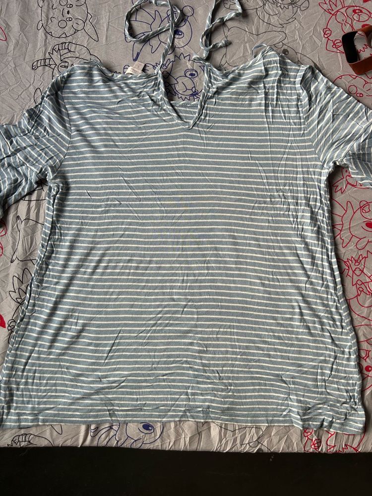 Striped V-Neck Tie-Strap Top