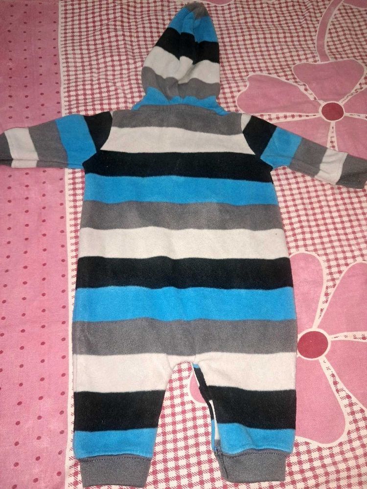 Striped Hooded Baby Onesie
