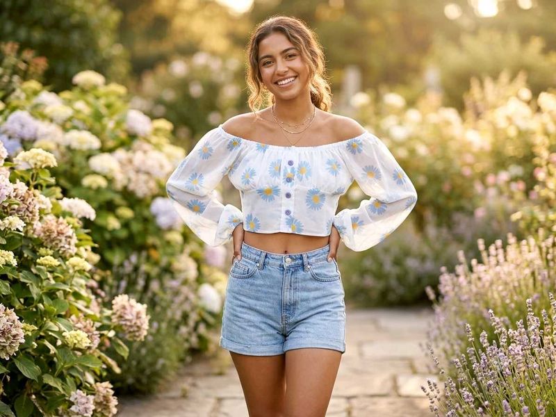 Cute Daisy Print Off-Shoulder Crop Top