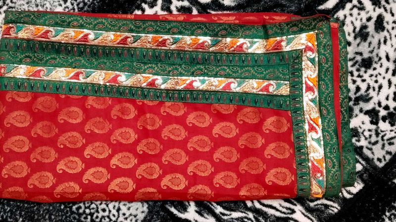 Used Maroon Red Saree with Green Gold Border