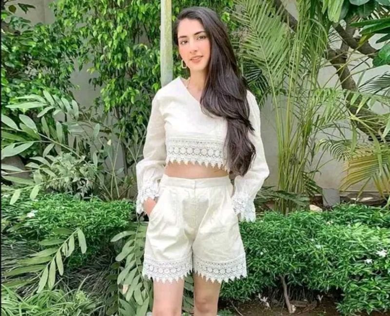 White Lace Trim Crop Top and Shorts Set