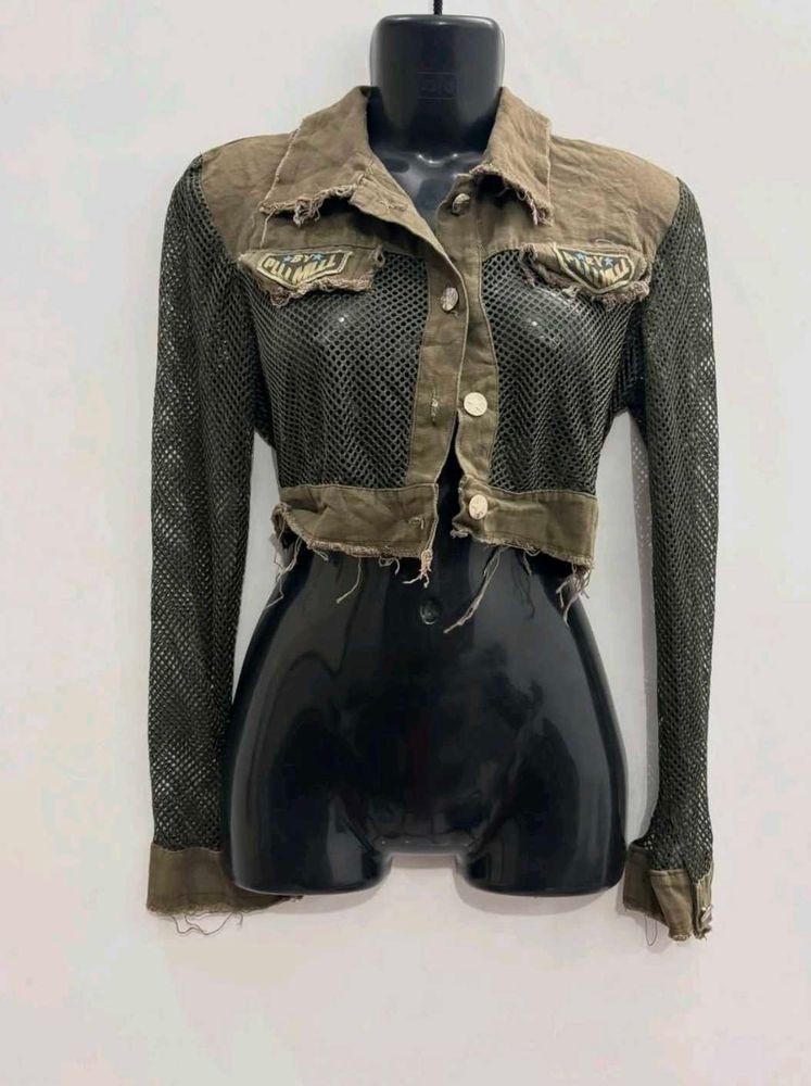 Unique Mesh Panel Cropped Jacket