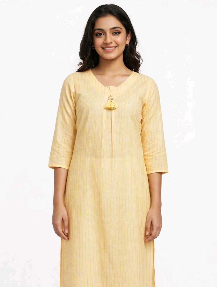 Elegant Yellow Striped Kurta with Tassel Detail