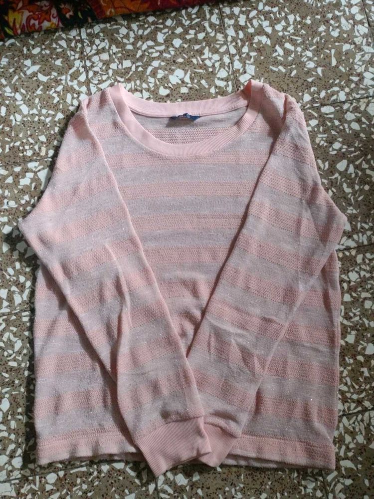 Pink Striped Knit Sweater
