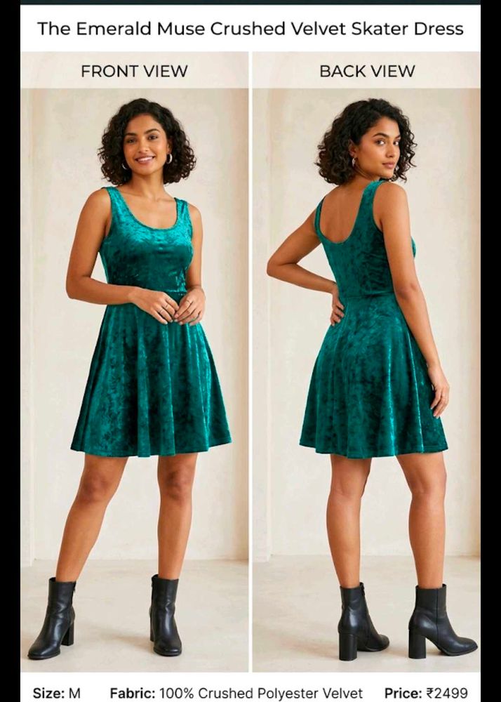 Emerald Crushed Velvet Skater Dress