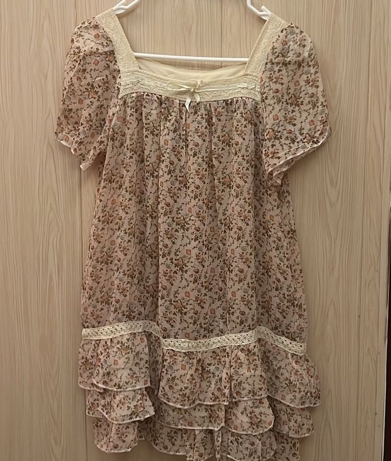 Sheer floral Chiffon Tiered Ruffle Dress