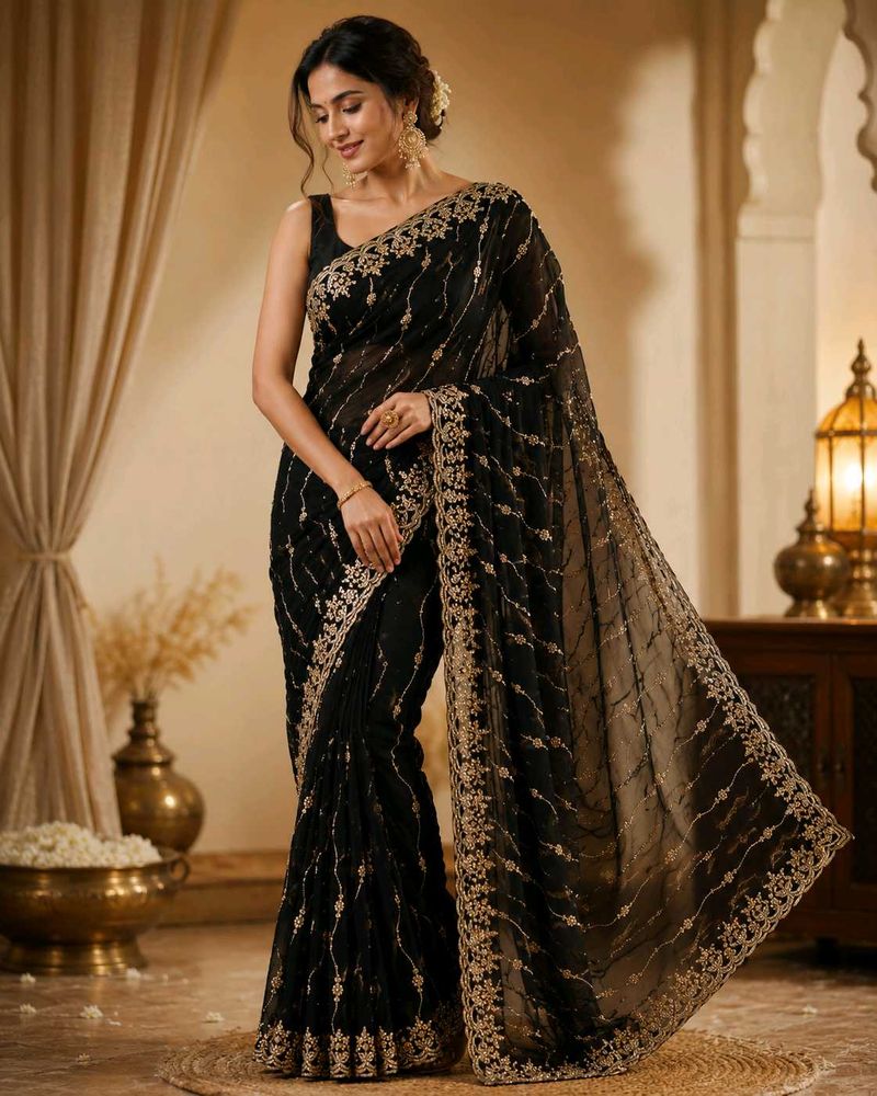 Elegant Black Sequined Saree