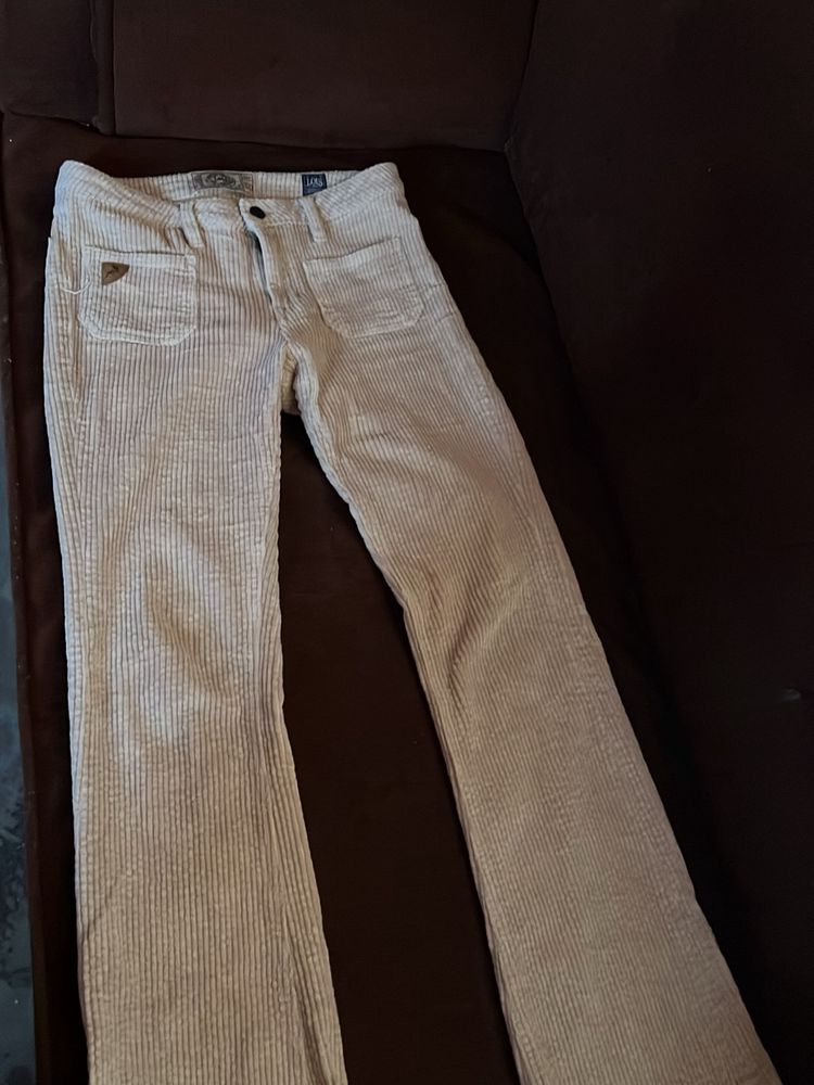 Beige Bootcut corduroy Pant