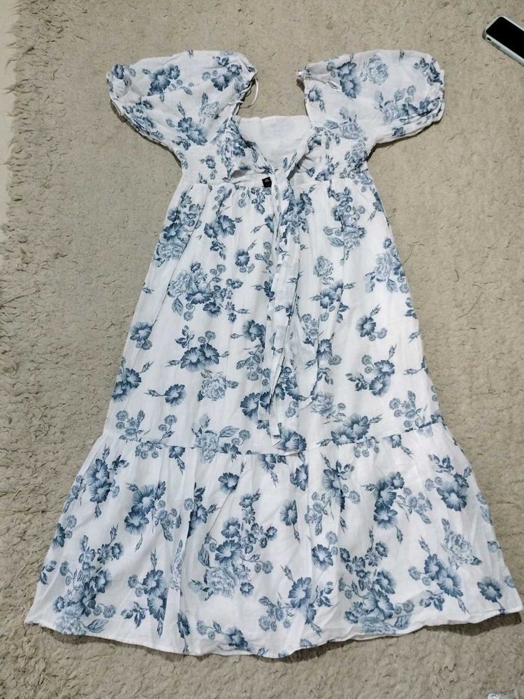 Floral Print Puff Sleeve Maxi Dress