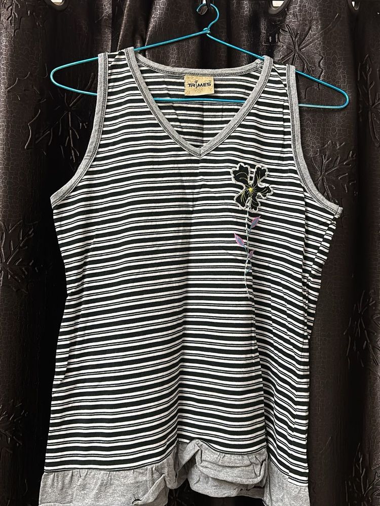 Striped Tank Top with Floral Detail