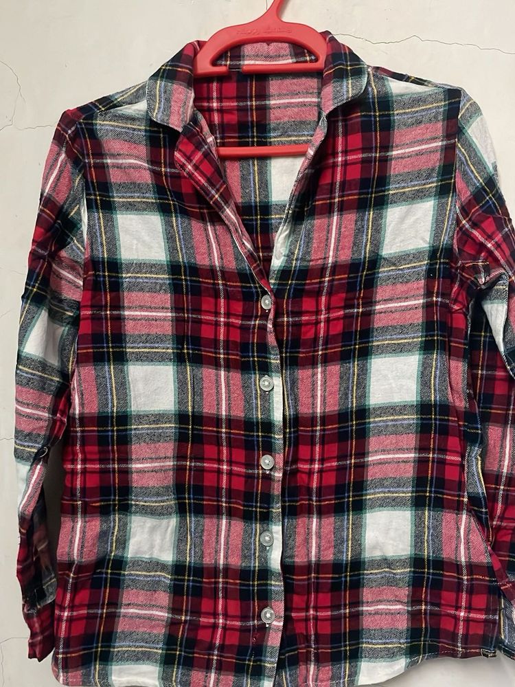 Red Plaid Button-Up Shirt