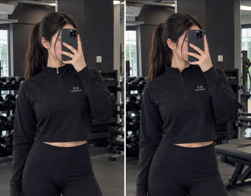 Black Cropped Long Sleeve Athletic Top